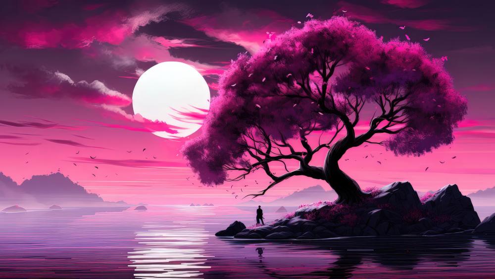 Serenity Beneath the Pink Moon wallpaper