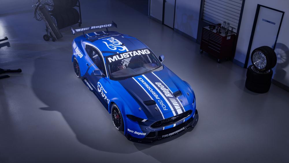 Sleek Ford Mustang GT in Racing Blue wallpaper