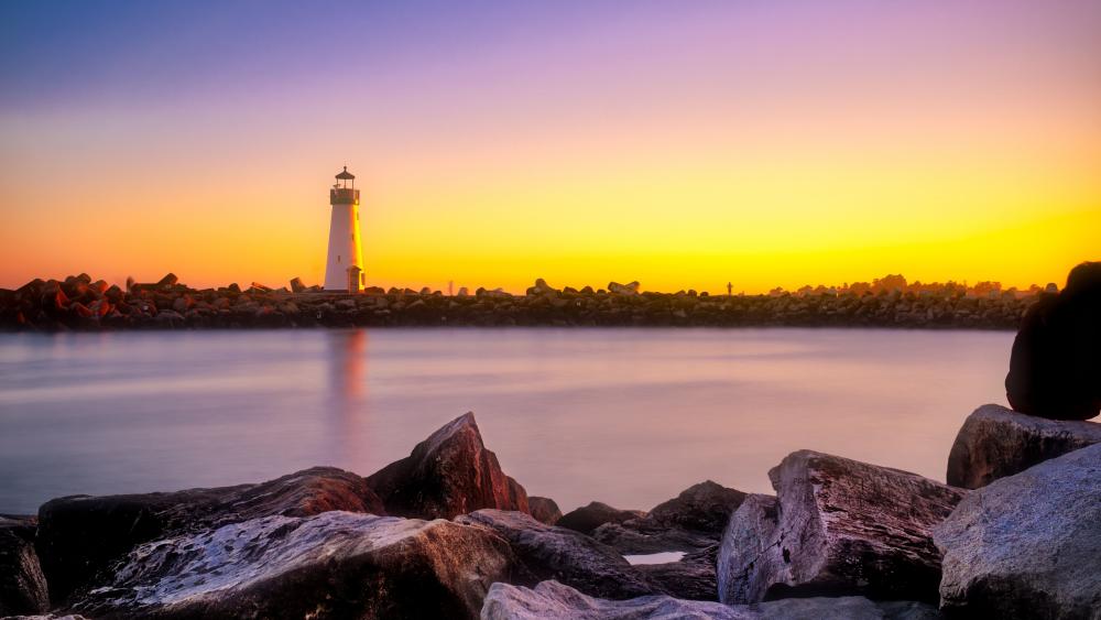 Serenity at the Lighthouse Dusk wallpaper
