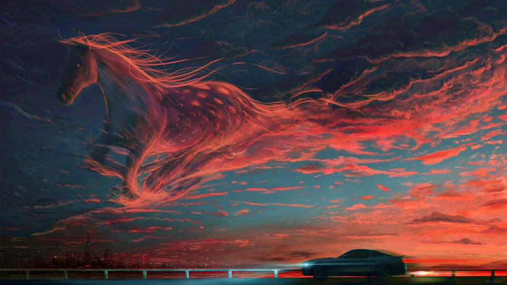 Stellar Steed in Crimson Skies wallpaper