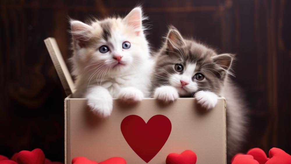 Adorable Kittens in a Love Box wallpaper