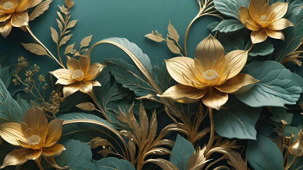 Golden Lotus Elegance in Artistic Bloom wallpaper