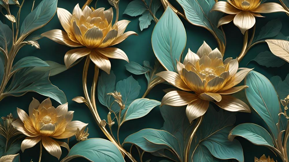 Elegant Golden Lotus Bloom Artistry wallpaper