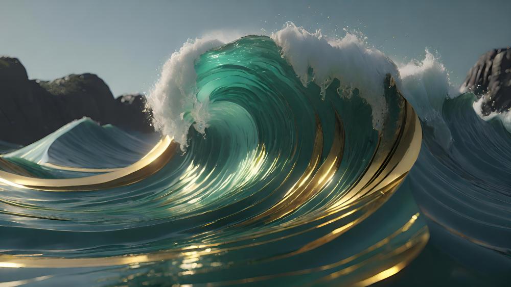 Golden Swirls of the Turquoise Sea wallpaper