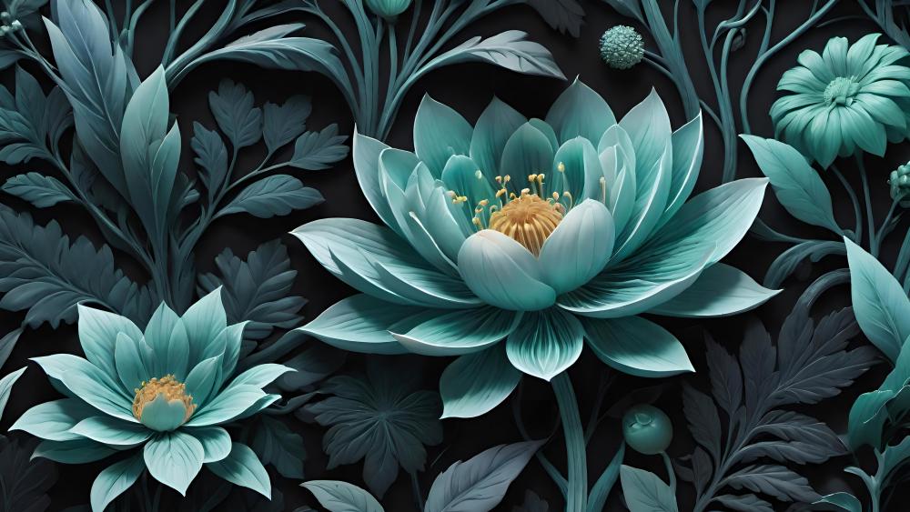 Elegant Blue Lotus in Dark Botanical Garden wallpaper