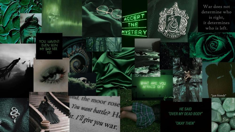 Mysterious Green Aesthetic Quote Collage wallpaper