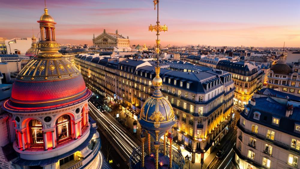 Parisian Twilight Over Palais Garnier wallpaper