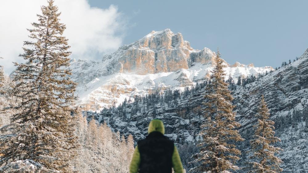 Majestic Mountain Peak in Winter Splendor wallpaper