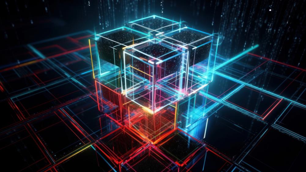 Neon Cube Essence in Digital Abyss wallpaper