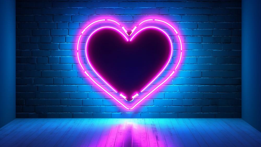 Neon Glow Heart Embracing Love wallpaper