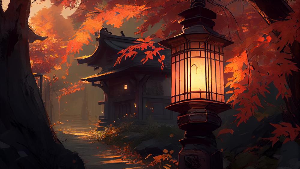 Autumn Serenity at the Lantern Path wallpaper