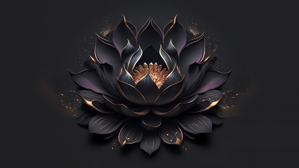 Ethereal Gold-Outlined Lotus Bloom wallpaper