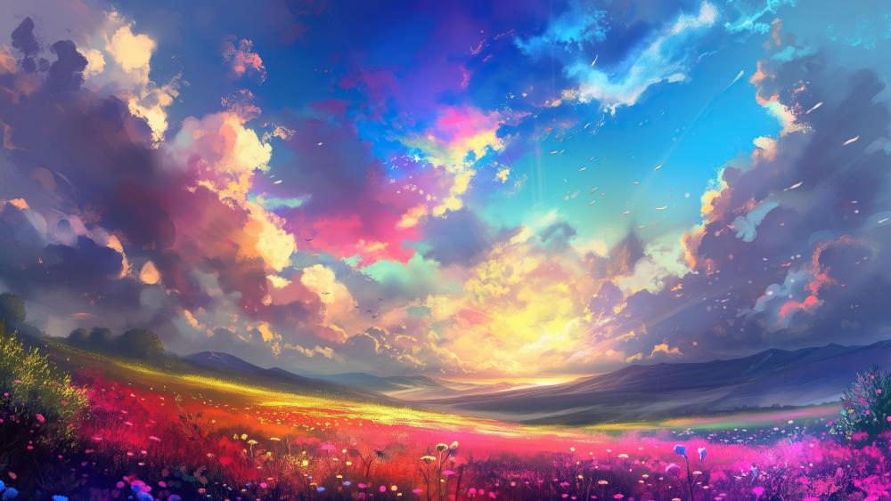 Enchanted Meadow Under a Spectral Sky wallpaper
