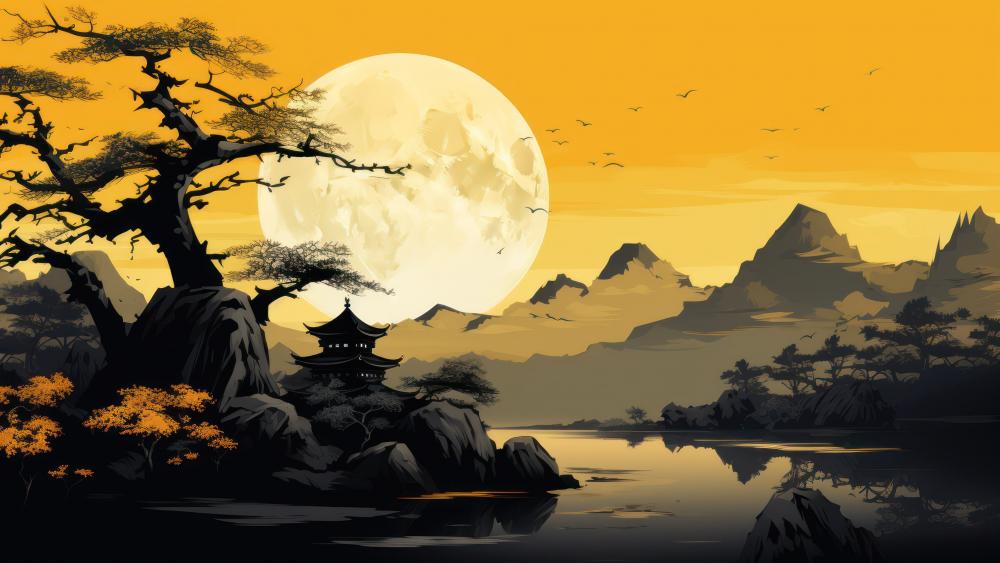 Oriental Moonlight Serenity wallpaper