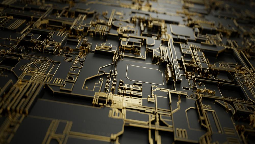 Circuitry Labyrinth in Golden Detail wallpaper