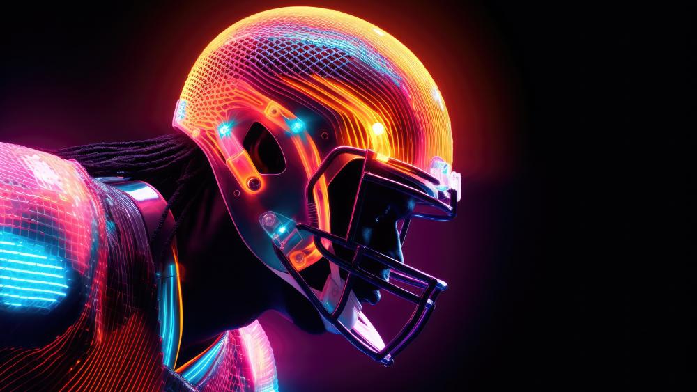Futuristic Gridiron Warrior in Neon Lights wallpaper