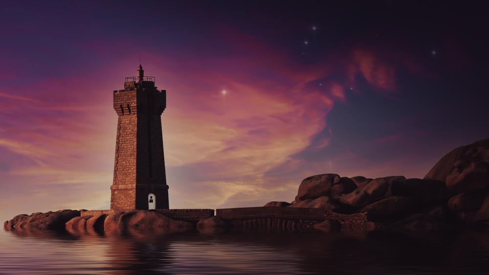Majestic Men Ruz Lighthouse at Twilight wallpaper