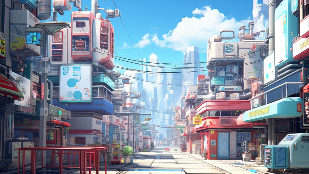 Futuristic Anime Metropolis Bustle wallpaper