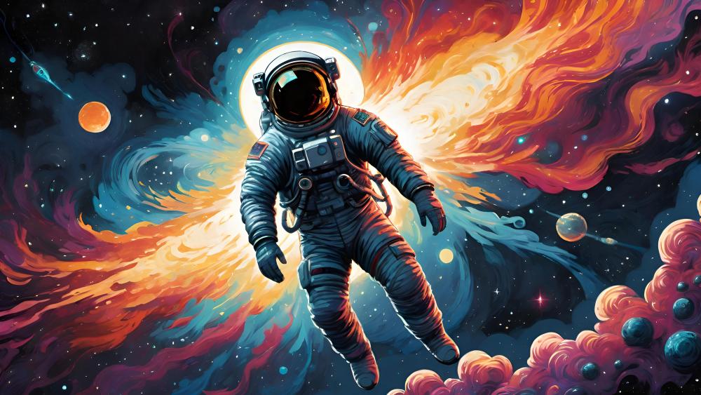 Astronaut Adrift in a Vivid Cosmic Dance wallpaper
