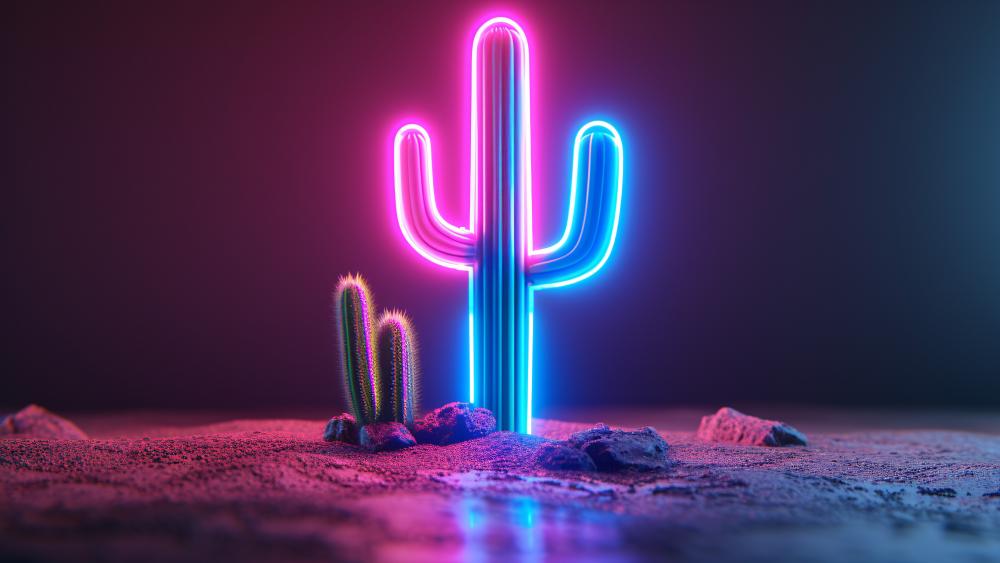 Neon Cactus Glow in Futuristic Setting wallpaper