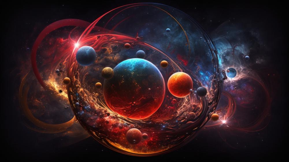 Surreal Cosmic Dance of Planets wallpaper