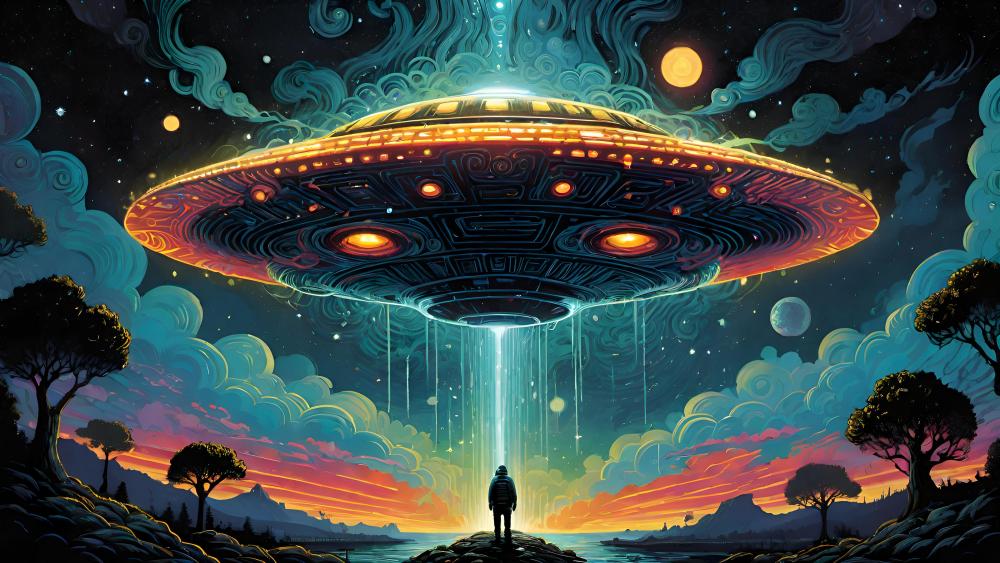 Majestic UFO Encounter at Dusk wallpaper