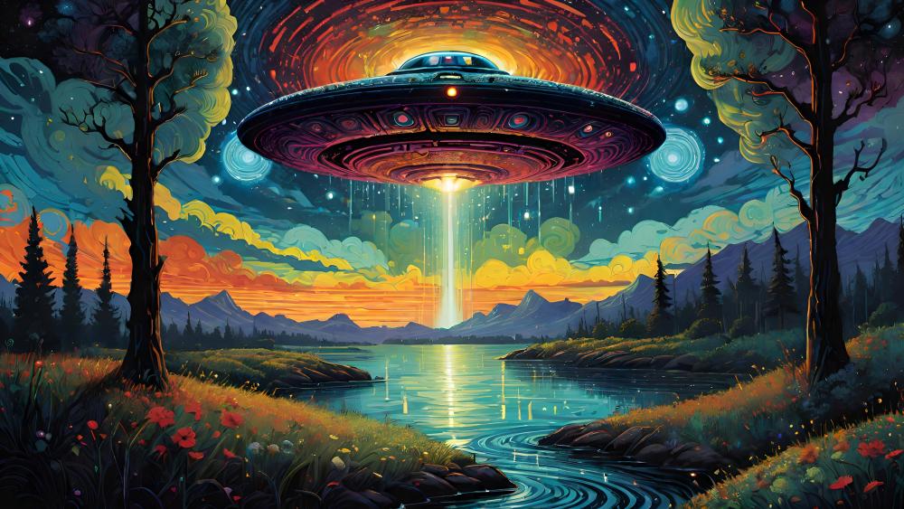 Mystical UFO Encounter at Dusk wallpaper