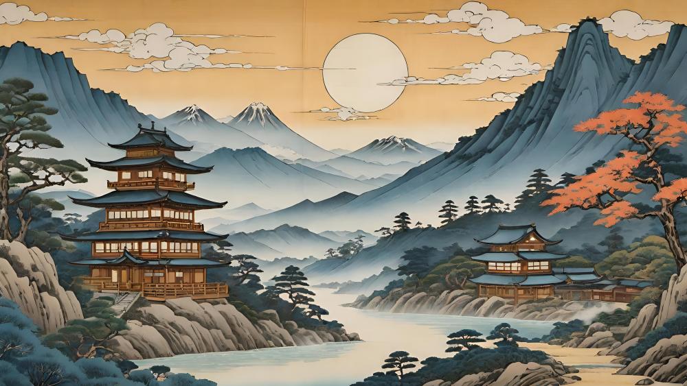 Mystic Oriental Pagoda Sanctuary wallpaper