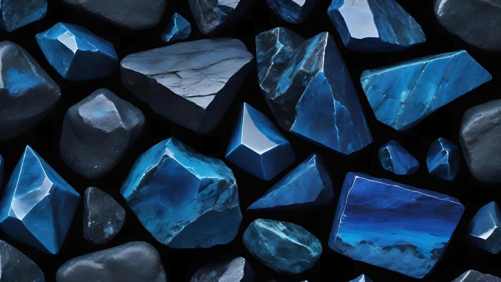 Sapphire Shards Amidst Dark Pebbles wallpaper