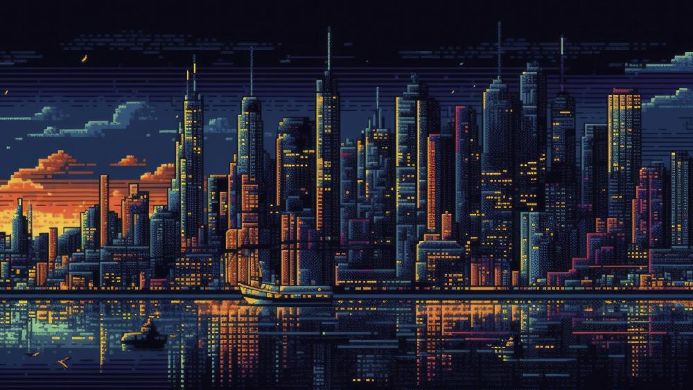Pixelated Metropolis at Dusk wallpaper