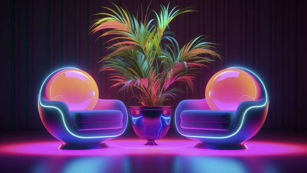 Futuristic Neon Living Room Glow wallpaper