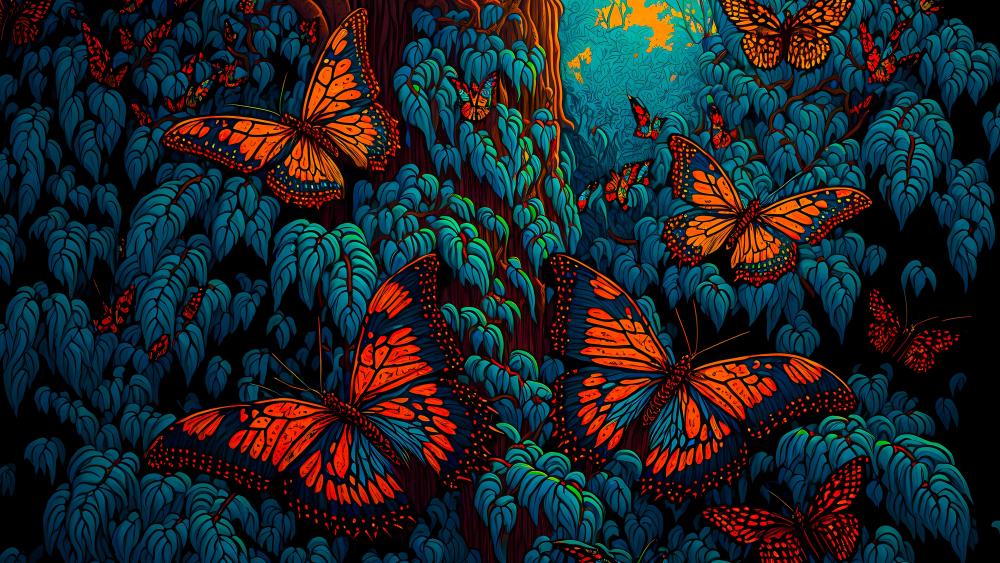 Mystic Butterfly Enchantment at Night wallpaper