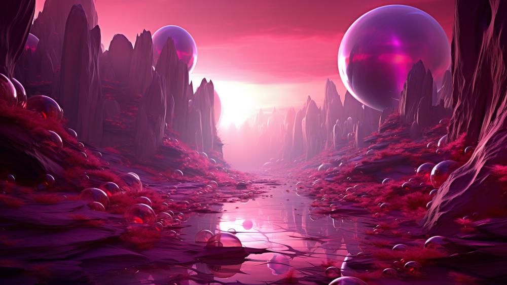 Mystical Pink Planet of Crystals and Spheres wallpaper