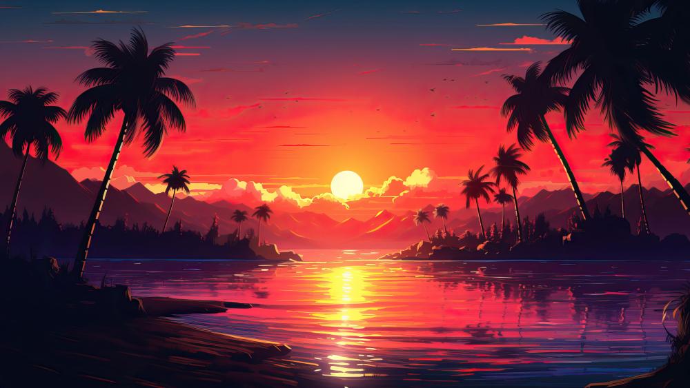 Tropical Sunset Dreamscape wallpaper