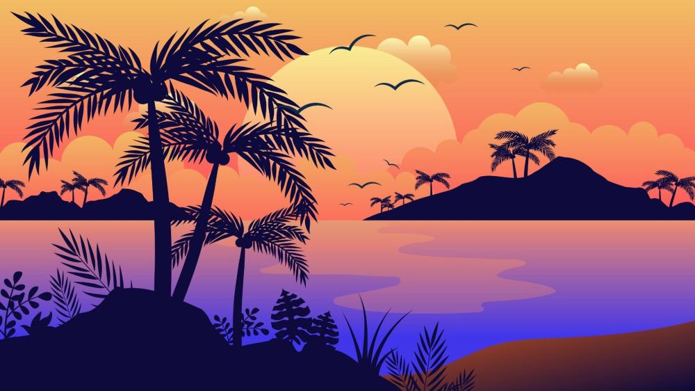 Tropical Sunset Serenity wallpaper