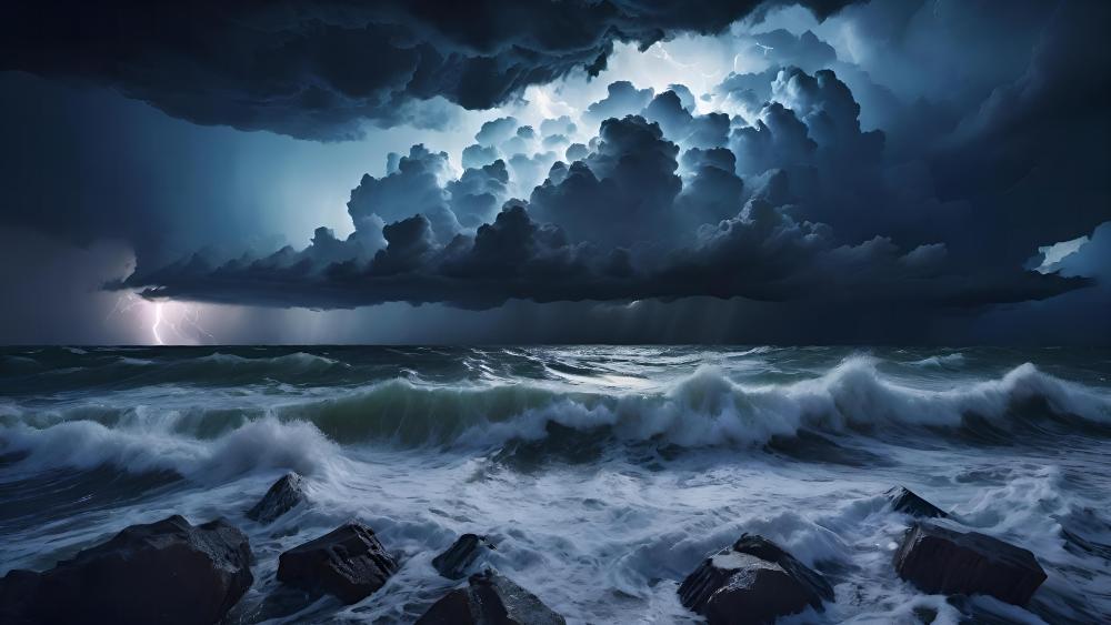 Tempestuous Sea and Lightning's Dance wallpaper