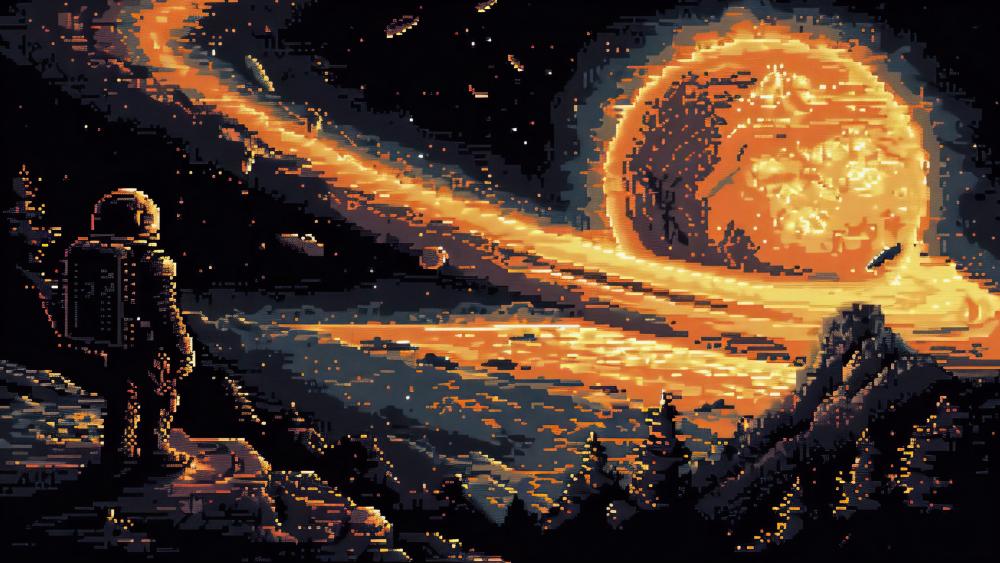 Stellar Explorer's Retro Pixel Odyssey wallpaper
