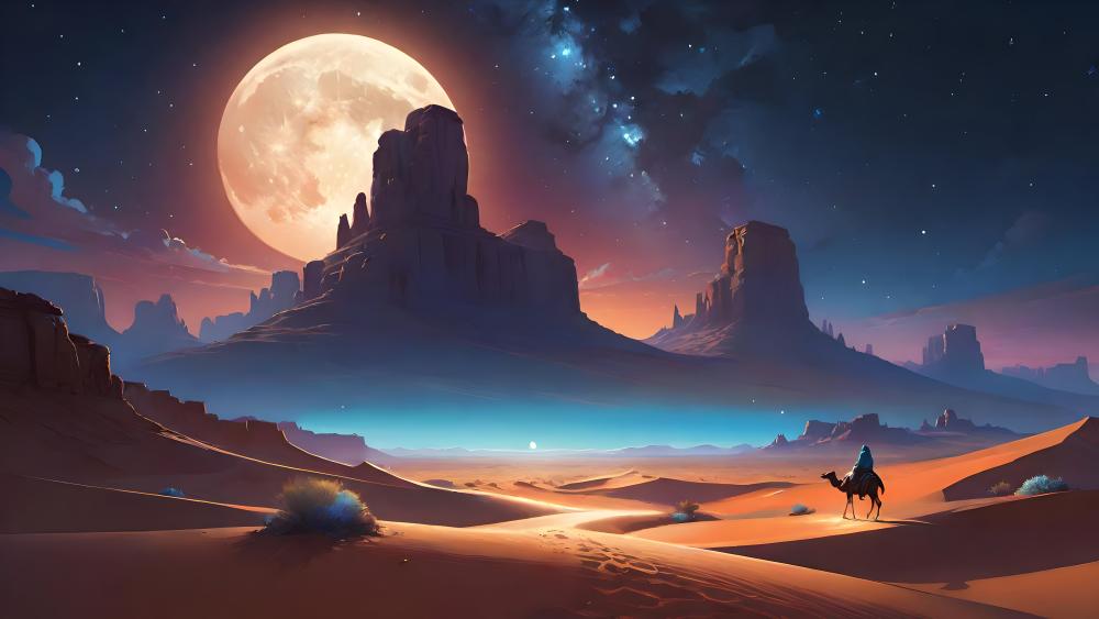 Desert Night under a Majestic Full Moon wallpaper