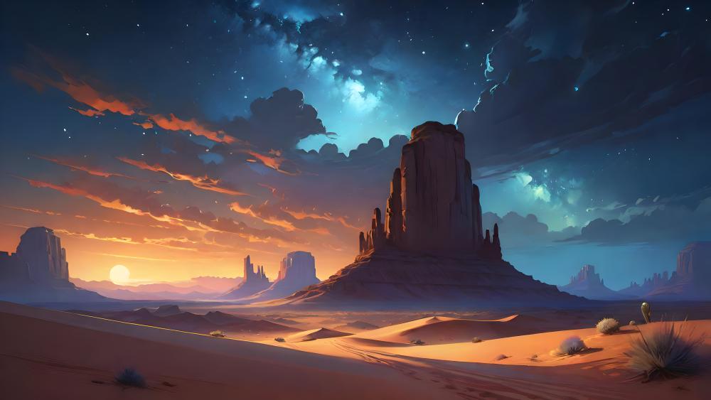 Desert Dusk and Cosmic Dreams wallpaper