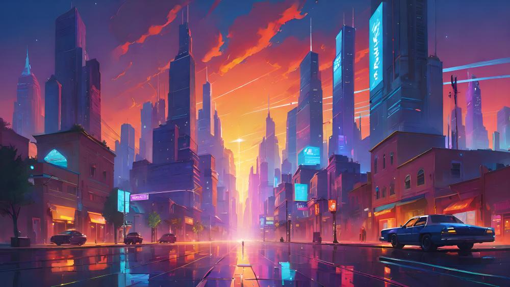 Neon Dusk in Future Metropolis wallpaper