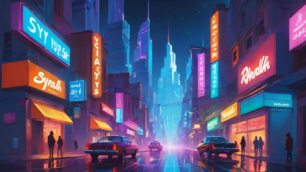 Neon Dreams in the Metropolis Glow wallpaper