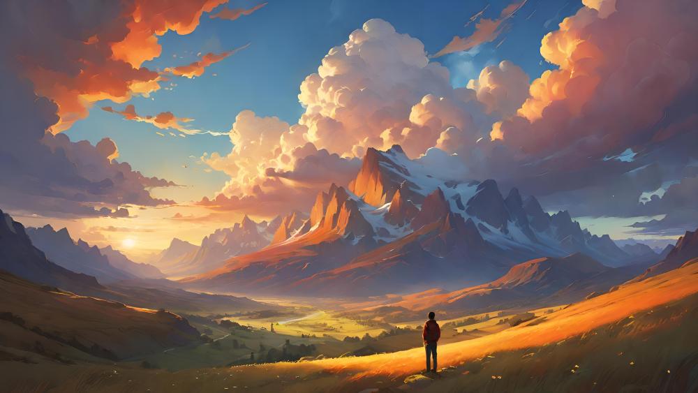 Sunset Reverie over Mystic Peaks wallpaper