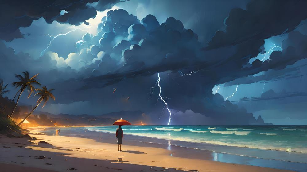 Storm's Embrace at a Secluded Beach wallpaper