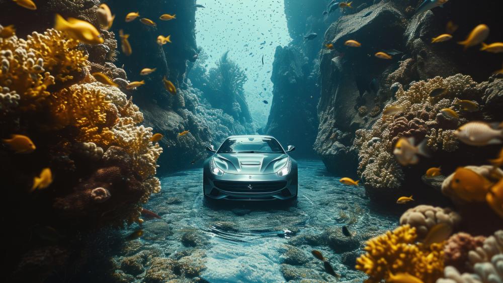 Ferrari Submerged in Underwater Dreamscape wallpaper