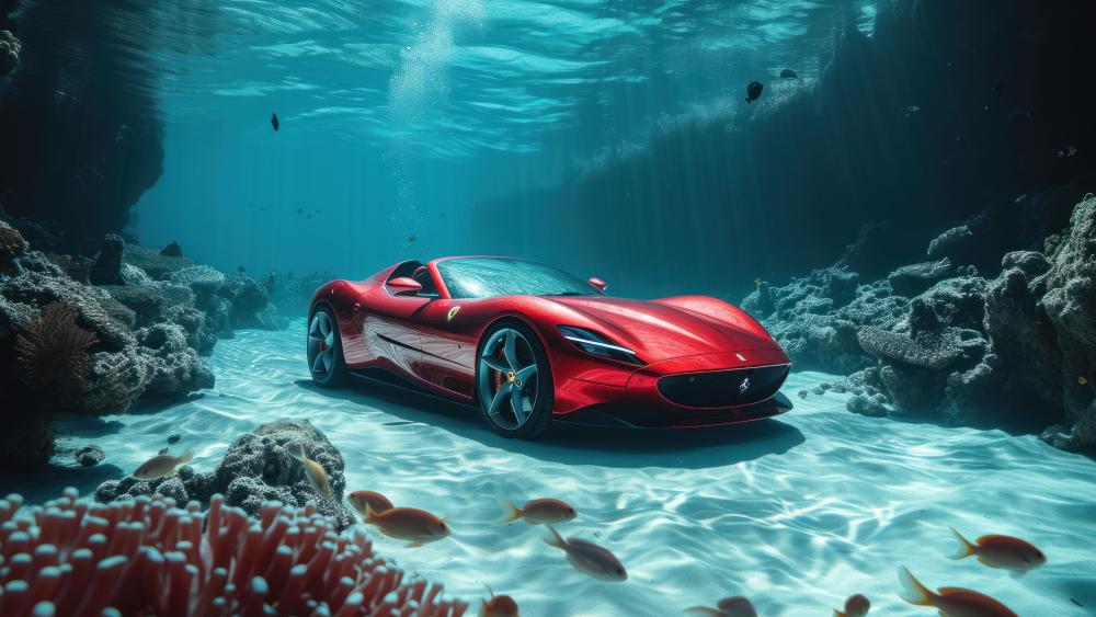 Underwater Dreams of a Red Ferrari wallpaper