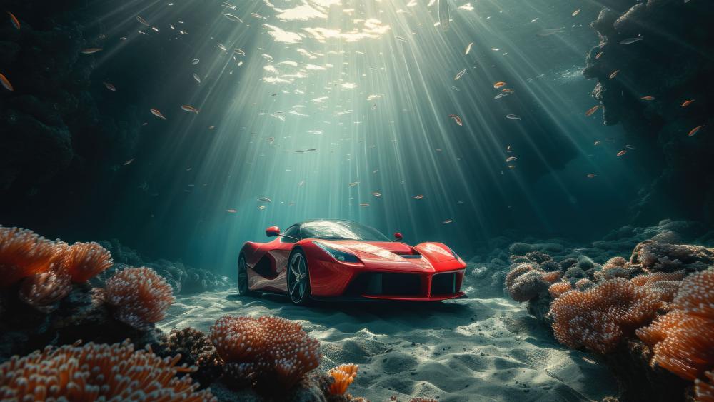 Surreal Underwater Ferrari Adventure wallpaper