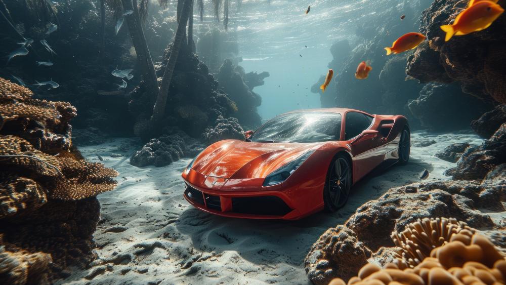 Submerged Speed - A Ferrari's Underwater Fantasy wallpaper