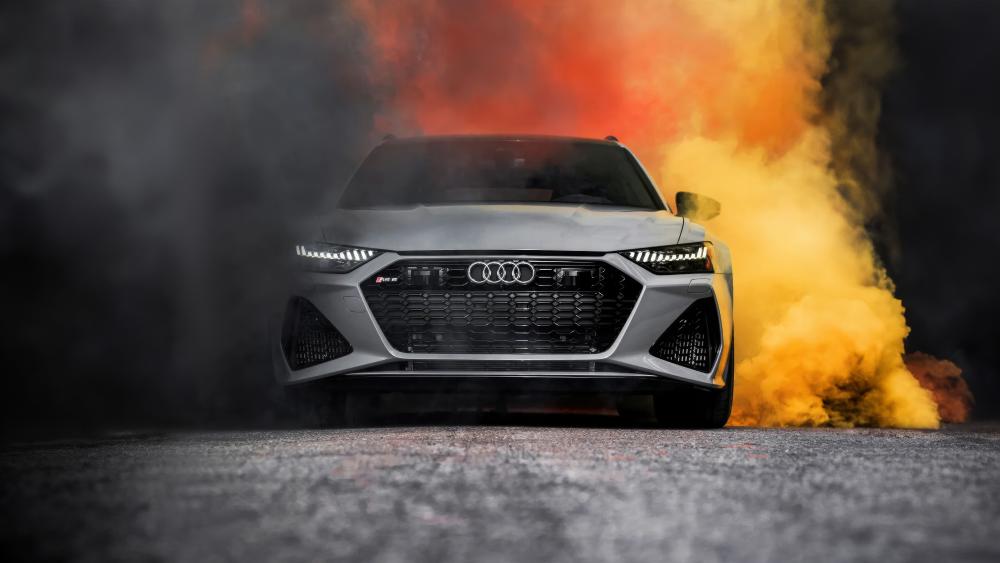 Audi's Aggressive Elegance Amidst Fiery Smoke wallpaper