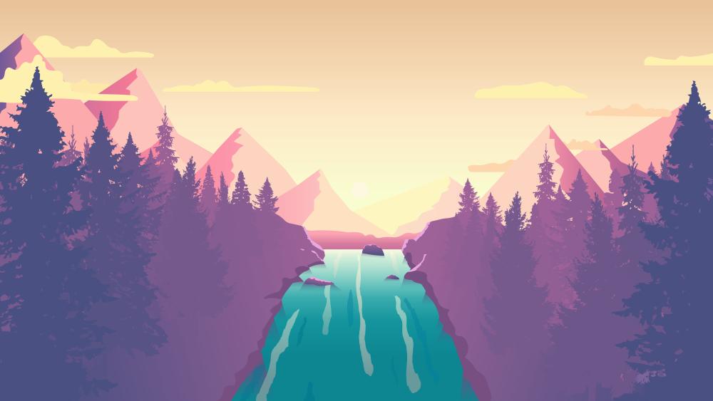 Tranquil River Through Minimalist Mountains wallpaper