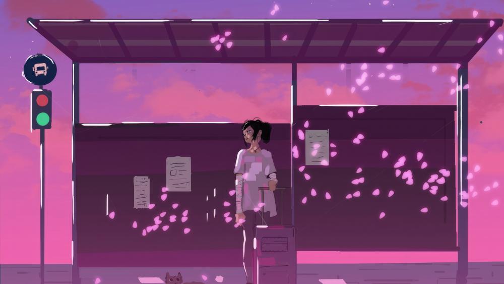 Vaporwave Anime Bus Stop wallpaper